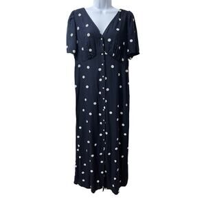 Old Navy Womens Polka Dot Rayon Maxi Dress Size LT Navy Retro‎ Modest Trad Wife